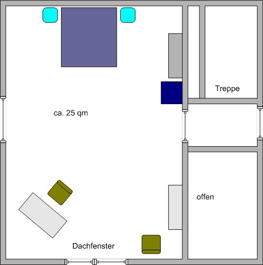Grundriss blaues Haus - Obergeschoss
